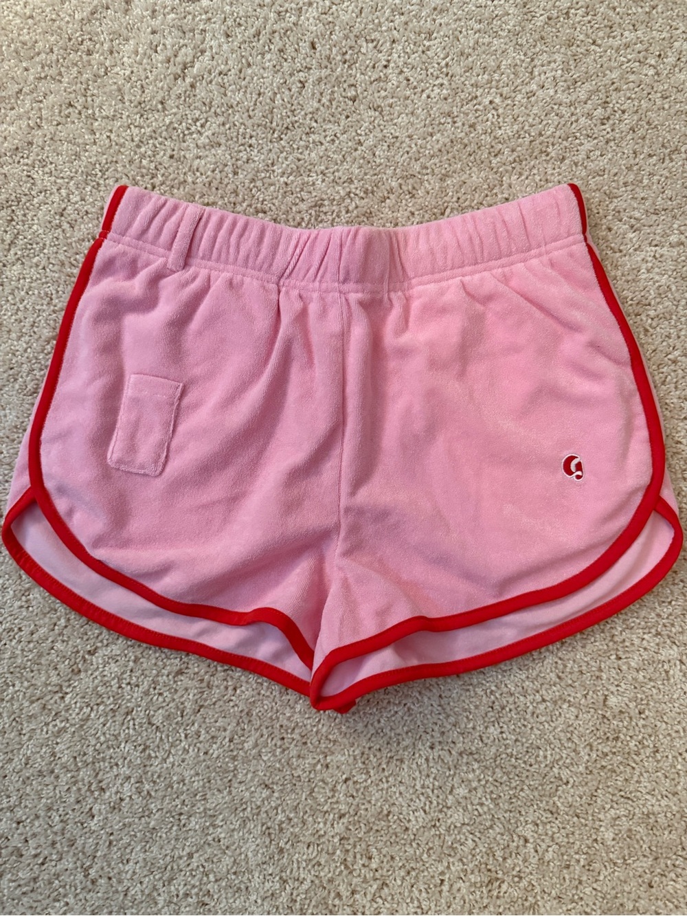 Glossier Pink Athletic Shorts with Red Trim
